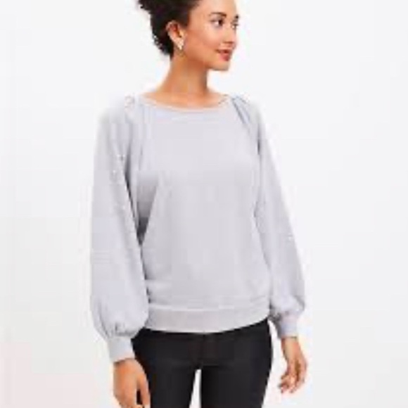 LOFT Pearlized Cozy Boatneck Gray Long Sleeve Sweatshirt Size Medium NWT - Picture 10 of 10